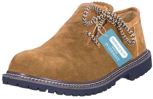 Steigenhöfer Bavarian Mens Shoes - Florian - Suede - Optimal Fit and Traditional Design - Genuine Leather Men's Boots for Lederhosen and Oktoberfest - Light Brown - 11