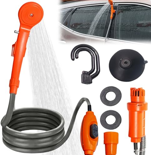 GOMETY Ducha de camping portátil, para exteriores, 12 V, ducha portátil con manguera, ducha de camping con bomba, ducha de camping con bomba portátil para jardín, viajes, lavado de coche, playa