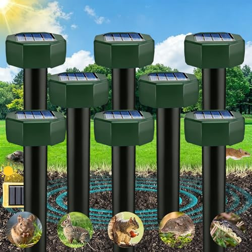 Ahuyentador de Topos,Ahuyentador de Ratas,Repelente Ultrasónico de Ratones,Repelente Solar De,Impermeable Repelente de Topo Solar para Jardin y Cámping,Anti Topos, Serpientes, 8 Piezas