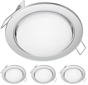 ledscom.de 4x LED Einbaustrahler Zobe flach GX53 chrom matt rund 6,2W 509lm warm-weiß 107mm Ø Lochkreis 90mm Ø
