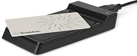 TimeMoto RF-150 RFID-Lesegerät, kompatibel mit TimeMoto RFID-Ausweisen und -Schlüsselanhängern, kompakt, tragbar, 125 kHz Frequenz, einfacher PC-Anschluss