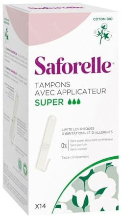 Saforelle 14 sellos Super con aplicador de algodón orgánico
