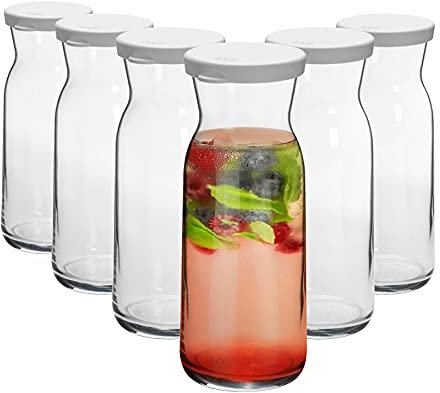 Argon Tableware - Brocca Glass Carafes with Silicone Lids - 700ml - Pack of 6 - Transparent