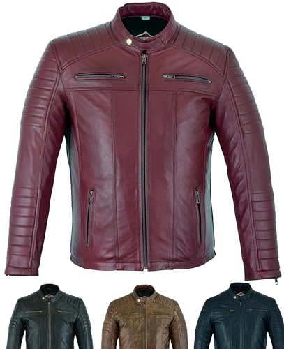 Texpeed Chaqueta de cuero informal para hombre - Piel de oveja suave genuina estilo motocicleta