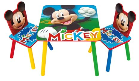 ARDITEX - Ensemble Table et 2 Chaises en Bois pour Enfants Licence Officielle Mickey Mouse - Table 50x50x44 cm/Chaise 26,5x26,5x50 cm - Multicolore - Idéal pour Jouer et Dessiner