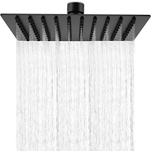 HAUSPROFI Kopfbrause 8 Zoll aus Edelstahl 304 - Duschkopf Regendusche mit Selbstreinigenden Düsen - Quadratischer Duschkopf Luxus Regenbrause Regenduschkopf - Mattschwarz (20CM)