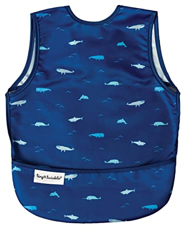 Tiny Twinkle - Baberos impermeables sin mangas para niños con bolsillo resellable, baberos de viaje de 2 a 4 años