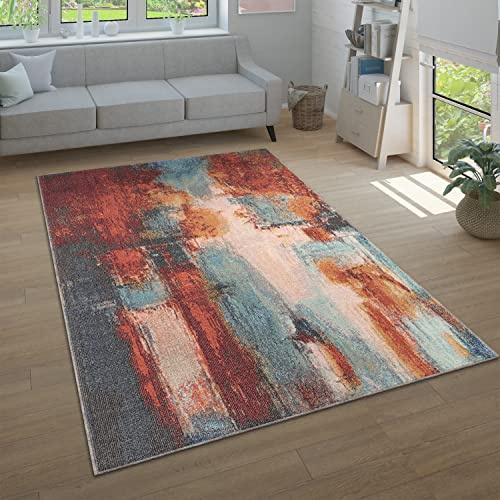 Paco Home Teppich Wohnzimmer Schlafzimmer Kurzflor Modern Vintage Muster Abstrakt Farbverlauf, Grösse:80x150 cm, Farbe:Bunt 4