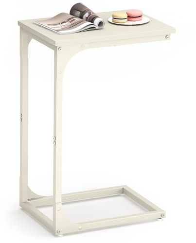 VASAGLE Beistelltisch, Sofatisch, C Form, Couchtisch, mit Metallgestell, modern, für Wohnzimmer, Schlafzimmer, cremeweiß LET350W77