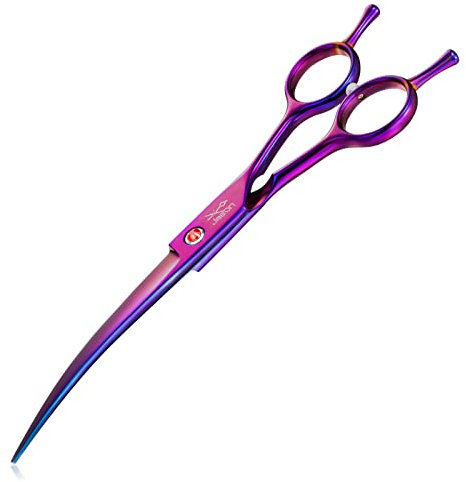 JASON Profi Gebogene Hundeschere - 7,5 Fellschere für Hunde Japanische Edelstahl Haustierschere für Fellpflege Schere für Hunde Katzen (abwärts gebogen, lila)
