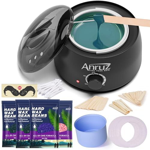 Anruz Waxing Kit for Women Men - Wax Kit for Hair Removal with Silicone Bowl,4 Bags Hard Waxing Beads and 30 Sticks - at Home Use Wax Warmer for Full Body, Bikini, Eyebrow, Face, Sensitive Skin