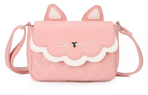 Gladdon Borsa a Tracolla per Ragazze Mini Borsa a Tracolla Borsa per orecchie di gatto Cute Princess Bag Borsa in pelle pura come regalo per ragazze, ragazzi e adolescenti Design originale(Rosa)
