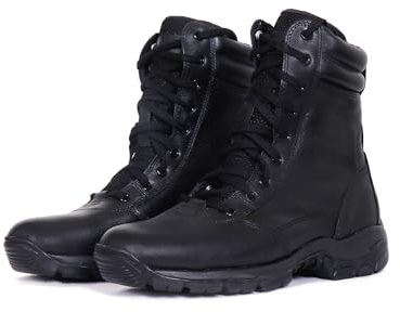 4 WITH QUIVE Sega Combat M-21 Mid-Calf Black Boots Men lace up Leather Comfortable Tactical Boots (Black, UK Footwear Size System, Adult, Men, Numeric, Medium, 6)