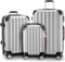 MONZANA® 3tlg. Kofferset, Silber - M-L-XL - inkl. Schloss, Organizer & Kofferwaage - Gurt Gel-Griffe, Zwillingsrollen, Standfüße, Trolley, Reisekoffer, Hartschalenkoffer, Gepäck-Set, Trolley Set