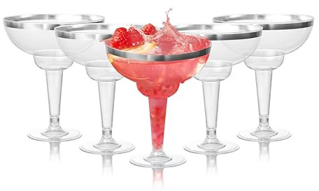 MATANA 12 Eleganti Bicchieri da Cocktail Margarita in Plastica con Borde Plateado, 360ml - Resistenti e Riutilizzabili - Bicchieri da Martini Daiquiri per Matrimoni Compleanni, Feste
