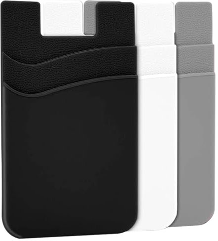YAPKOLV 3X Tarjetero Móvil Adhesivo para Smartphone - Funda de Silicona para Tarjetas de Crédito (8,5x5,5cm) (Negro, Gris, Blanco)