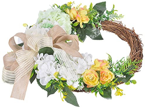 PRETYZOOM Ghirlanda Di Fiori Artificiali in Rattan Decorazione Da Appendere Per Porta d Ingresso Pasquale Ornamento Per Festa Cartello Da Appendere Alla Porta