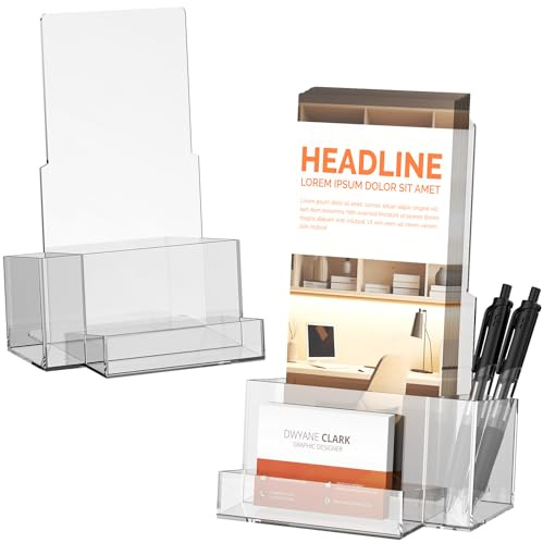 2 Piezas Soporte para Folletos A6, Soporte Acrílico para Folletos con Ranura para Bolígrafo, Exhibición Transparente para Oficina, Hotel, Restaurante, Ferias Comerciales y Materiales de Marketing