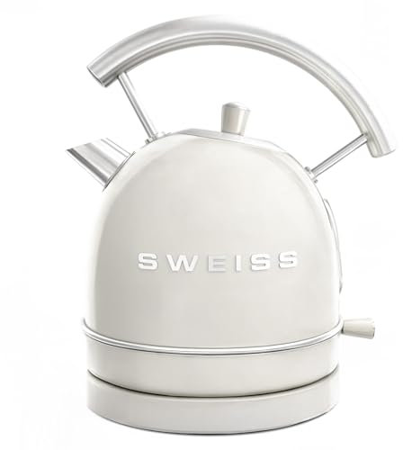SWEISS Bouilloire électrique vintage KTL8 1,8L, Inox compacte pratique 2200W, Ébullition rapide, Niveau d'eau visible et gradué, Arrêt automatique, Socle 360°, Beige