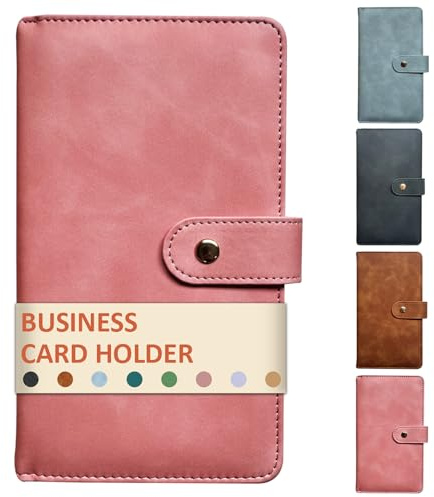 Leather Professional Business Card Holder Book Organizer, 240 Card Slots Capacity Booklet, Premium PU Name Cards Storage Folder with Soft Cover, Credit Card Binder Holder for Men/Women (Pink)