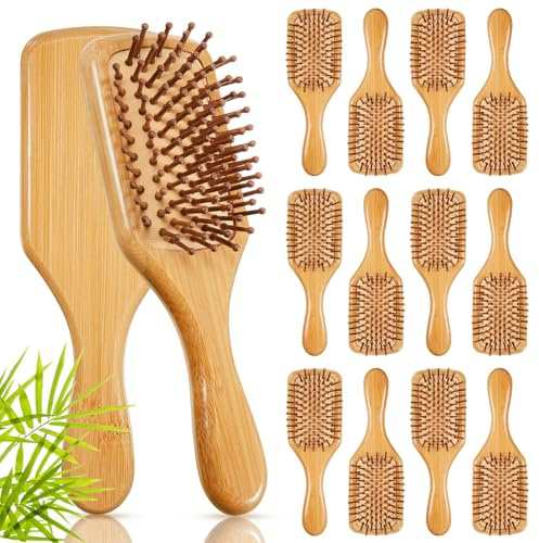 Tessco for you 12 cepillos de pelo de bambú para mujer, cepillo de madera a granel, masaje del cuero cabelludo, cerdas de bambú, antiestático, grabado para hombres, regalo para el día de la madre
