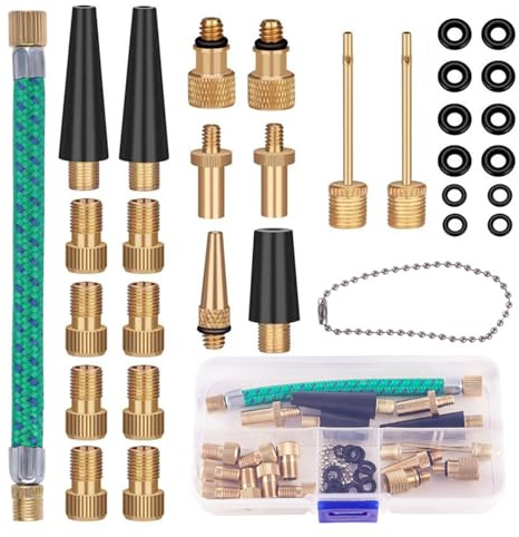 DragonX2 32 Piezas Adaptador Presta Schrader, Adaptador Valvula Bicicleta, Aguja Inflar Balones con Caja De Almacenamiento, Adaptador Valvula Presta para Compresores, Bomba De Aire
