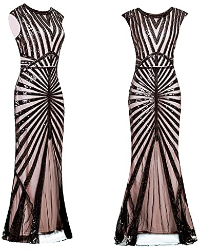 Générique Gatsby Costume Charleston pour femme - Robe de soirée - Robes de bal de fin d'année 1920 - Style rétro- Robe longue années 1920 - Robes de cocktail en maille Minimaliste