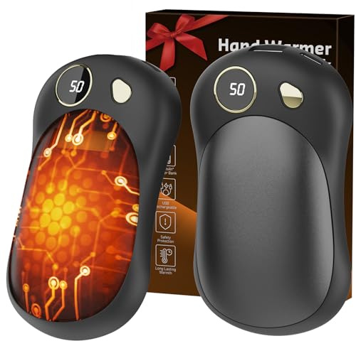 UODIR Calentadores de Manos, Pack de 2-10000mAh USB Recargable con Pantalla Digital y 3 Niveles de Calor, Viajes y Actividades Exteriores