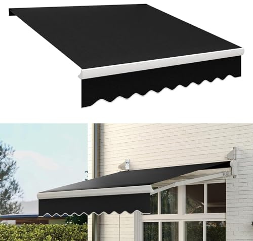 Tenda da sole retrattile per esterni, protezione UV, impermeabile, per balcone e terrazza, design con braccio estensibile, disponibile in nero/grigio/blu/marrone, opzioni da 3/4/5/6 m