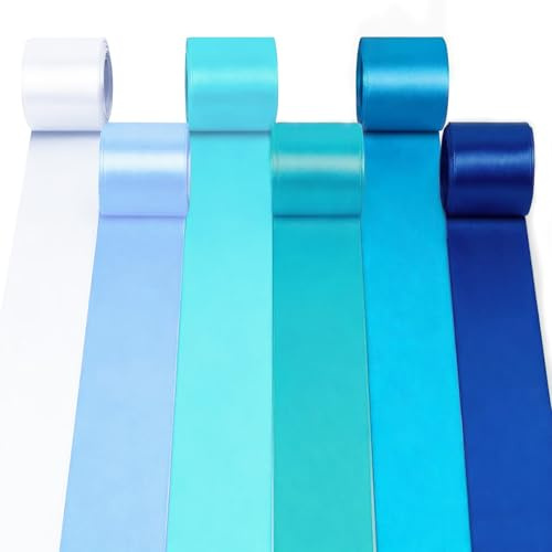 6 rouleaux ruban satiné, Rubans de tissu large 50mm, 10m tissu rubans grand satin en soie, Ruban en tissu d'emballage cadeau, Ruban double côté pour mariage bricolage (Bleu)