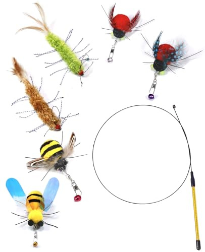 Rudfovn 7 Pcs Cat Wand Toy, Cat Fishing Rod Toys for Indoor