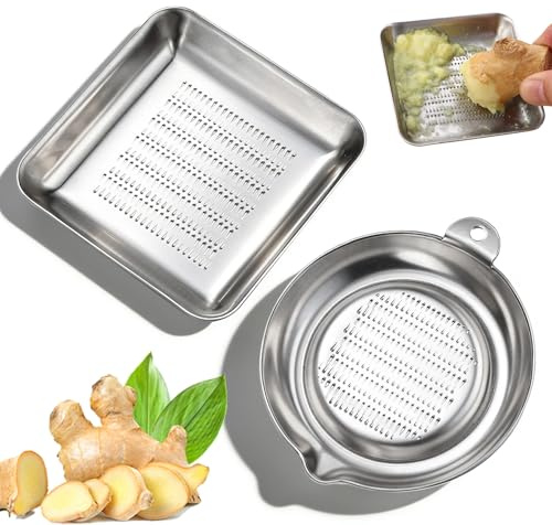 Grattugia allo zenzero, 2 pezzi, in acciaio inox, rotonda e rettangolare, mini grattugia allo zenzero, argento, per zenzero, aglio, wasabi, limone, curcuma parmigiano