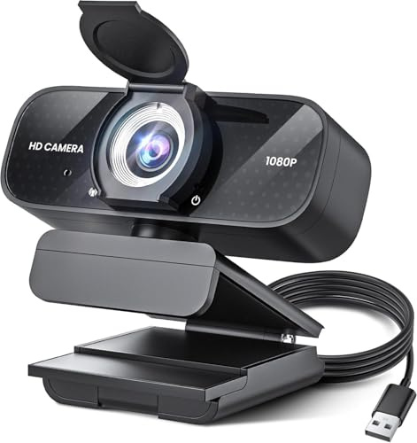 TRAUSI 1080P HD Webcam with Microphone, Noise Cancellation, Privacy Cover, Wide-Angle Lens, Auto Light Correction, Plug & Play USB Webcam for Laptop, Desktop, PC, Mac, Zoom, Skype, Streaming Black