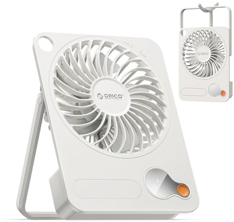 ORICO Ventilador USB de Mesa 3600mAh con Luz LED y Soporte de Pared | Ideal para oficina, cocina o dormitorio. Diseño portátil con rotación de 180° para dirigir el aire donde lo necesites