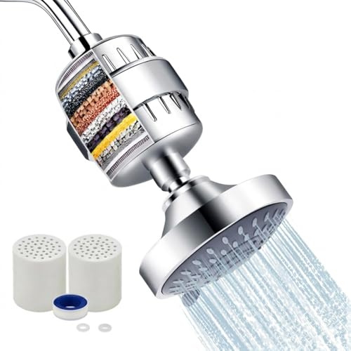 GNVOVIC Filtro de Ducha para Agua Dura con Sistema de Filtración de 15 Capas con Alcachofa de 4 Pulgadas 5 Posiciones, Antical Alcachofa de Ducha Elimina Cloro y Metales Pesados