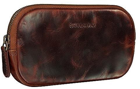 STILORD 'Mike' Vintage Leder Etui Ledermäppchen ideal für Stifte Handy Kosmetik Geld Brille Schlüssel Federmappe Schminktasche Echtleder, Farbe:Kara - Cognac