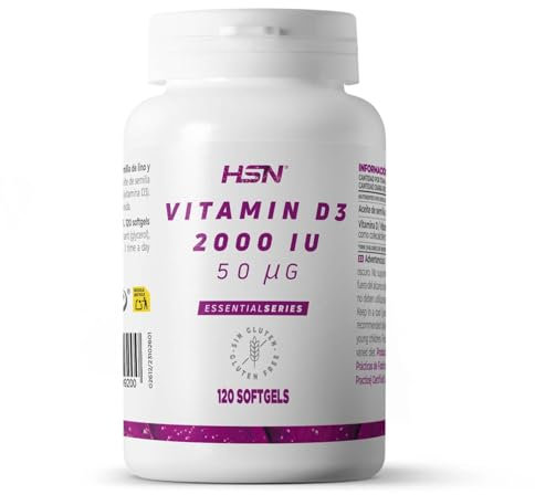 HSN Vitamina D3 2000 UI (50mcg) | 120 Perlas | Vitamina D Colecalciferol | Softgels con Aceite de Lino para Mayor Absorción | No-GMO, Sin Gluten ni Lactosa