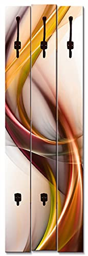ARTLAND Wandgarderobe Garderobenpaneel Holz mit 5 Haken 45x140 cm Design Garderobe mit Motiv Abstrakt Design Modern Orange U1UO