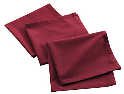 Douceur d'Intérieur, 3 Serviettes de Table (40 x 40 cm) Mistral Bordeaux, Coton Recyclé Uni