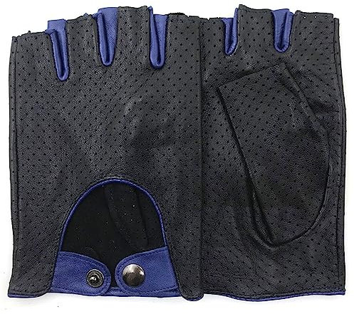 ZLUXURQ Herren-Lederhandschuhe Vollmaschige Fingerlose Halbfinger-Fahrhandschuhe