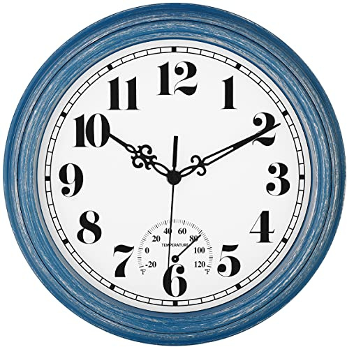 zyzamay 12 Inch Indoor Outdoor Battery Operated Wall Clocks, Blue
