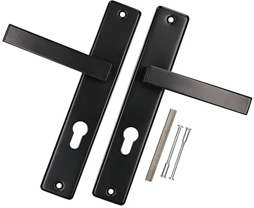 KOTARBAU® Juego de manillas para puerta, Manilla con bocallave 72 mm, Manijas de puerta de acero inox, 2 Manetas de placa larga, Palancas cuadradas, Picaportes negras, Interior y exterior