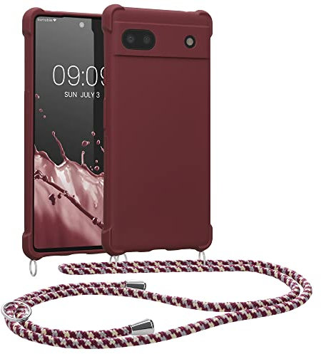 kwmobile Necklace Case kompatibel mit Google Pixel 6a Hülle - Cover mit Kordel zum Umhängen - Silikon Schutzhülle Bordeaux Violett