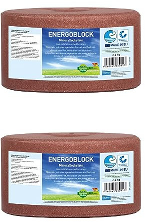 imima Mineralleckstin Pferd ENERGOBLOCK Salzleckstein Set 2 x 3kg - Salzlecksteine für Pferde, Schafe, Ziegen, Wild und Rind - Salz Leckstein Mineralstein
