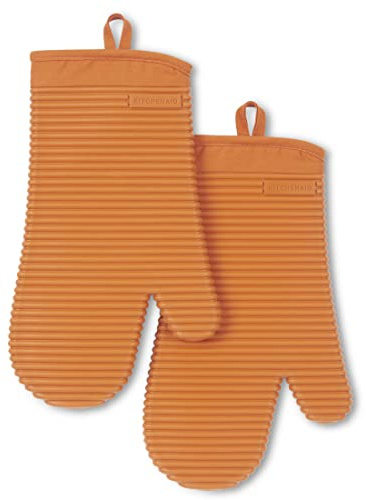 KITCHENAID Ribbed Soft Silicone Oven Mitt 2-Pack Set, 7.5x13, Honey