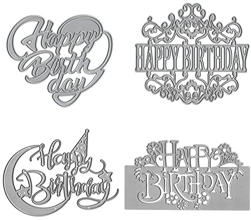 Accfore 4 fustelle per realizzare biglietti, con scritta Happy Birthday | Forniture DIY Die Cutters Card Making Stencil Embossing Tool Scrapbooking DIY Etched Craft Dies