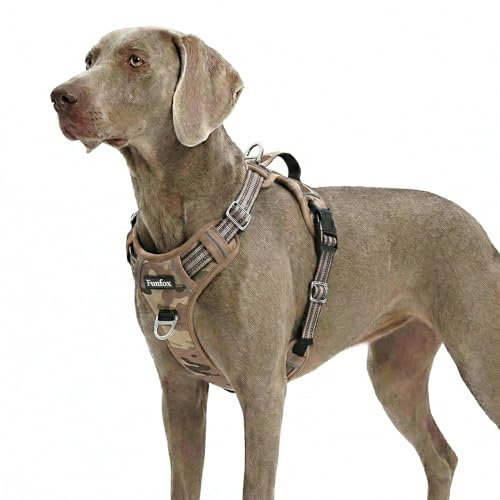 Funfox Dog Harness for Xlarge Dogs, No Pull Pet Vest Adjustable with Vertical Handle & Front Clip, Anti Pull Padded Harness Reflective Night Walking Size for X-Large Breed, Camo Brown XL