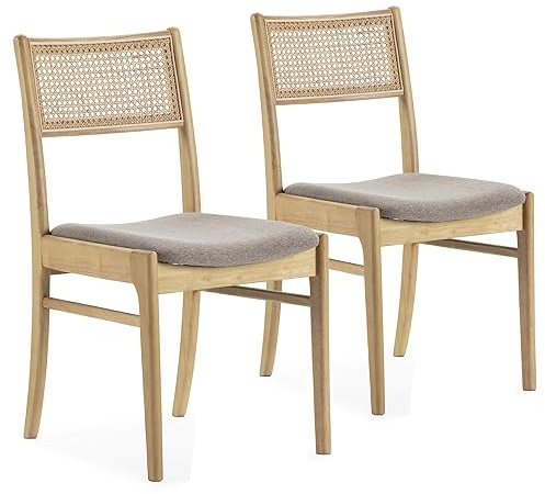 HOMN LIVING Set mit 2 Stühlen Vilma Farbe Eiche, Massivholz und natürliches Rattan, 45,5 cm (Breite) 54,5 cm (Tiefe) 82 cm (Höhe)