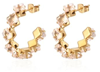 KBRPEY Ohrringe Silber 925, Mini Huggie Creolen Ohrringe mit Zirkonia,Farbigem Kristall Ohrringe Damen vergoldet mit 18 Karat Gold für Frauen und Mädchen. (Champagner)