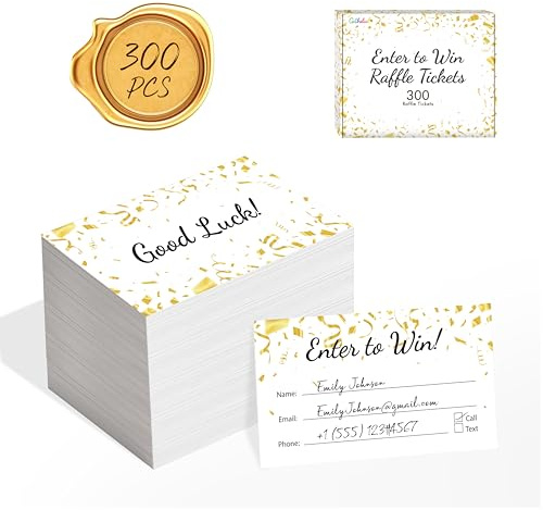 Gethelud 300 BOLETOS DE RIFA, Formularios de Entrada de Suerte con Espacio para Nombre, Dirección de Correo Electrónico, Número de Teléfono para Concursos, Rifas, Urnas, 50/50, Subastas (8.9cm x 5cm)